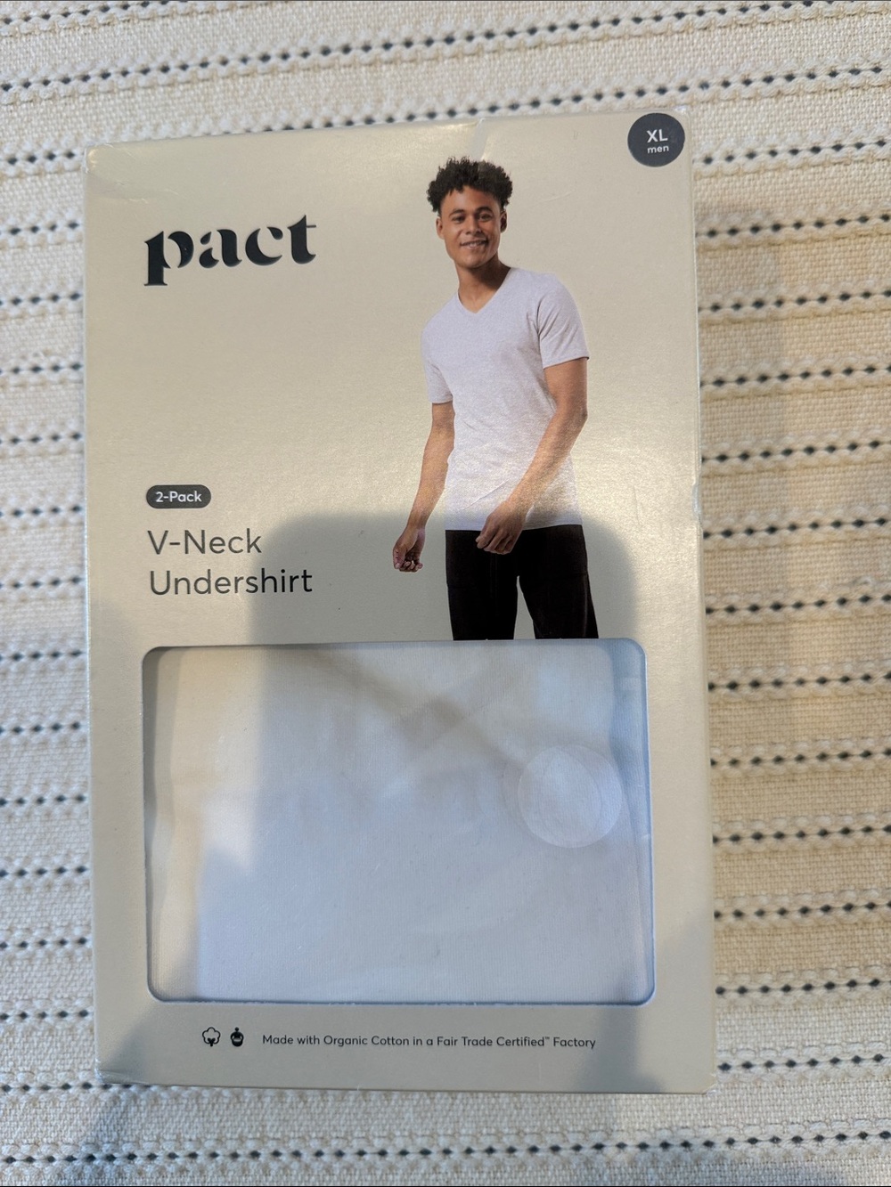 NWT- Pact Organic Cotton- Men’s White V-Neck Undershirt 2-Pack- XL